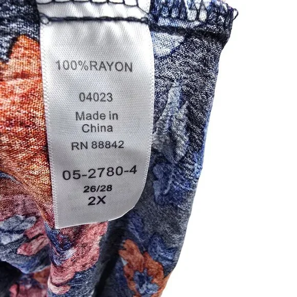 Roamans Womens Plus Size Wrap Dress Blue Red Floral 2X 26/28 Short Sleeve Rayon - Picture 5 of 8